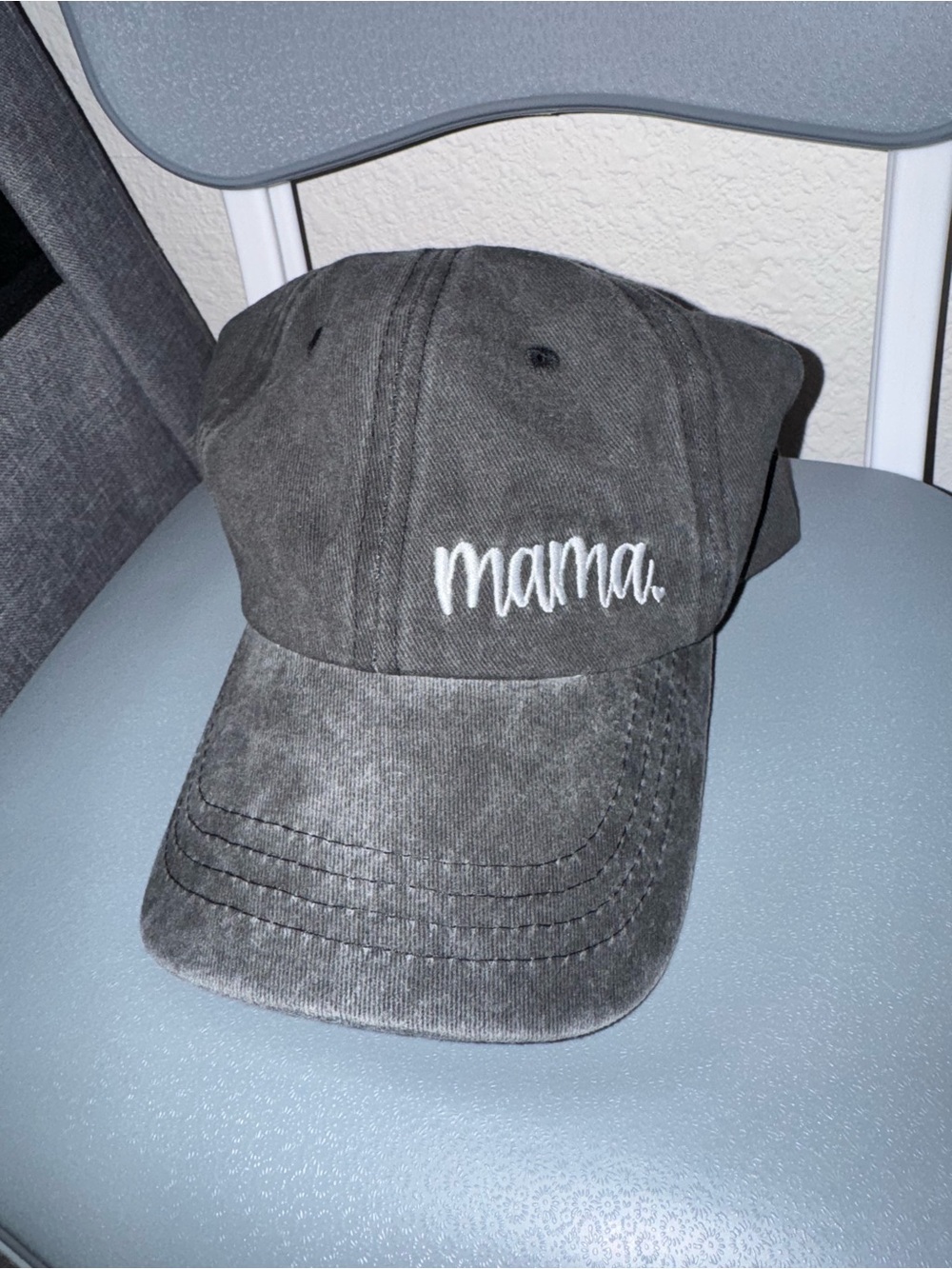 Washed Black 'mama.' Embroidered Cotton Baseball Cap